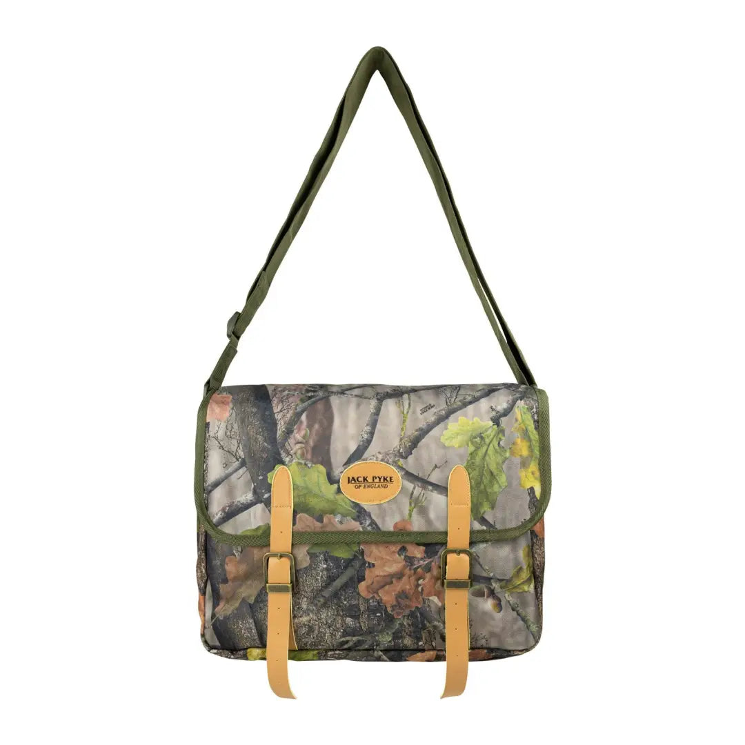 Camouflage messenger bag with yellow straps, perfect for your Jack Pyke Dog adventures