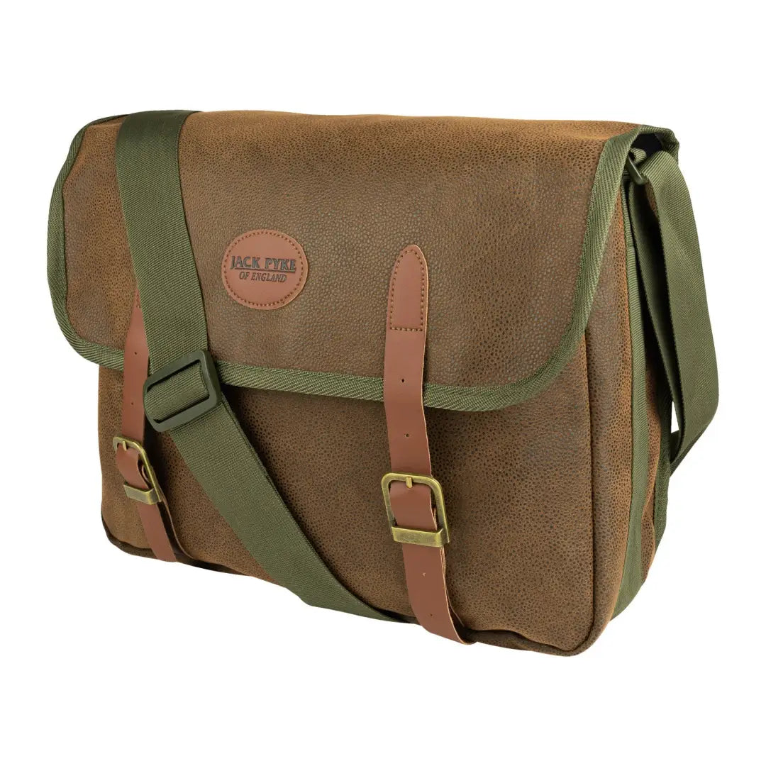 Canvas and leather Jack Pyke Duotex dog bag in earthy green and brown tones