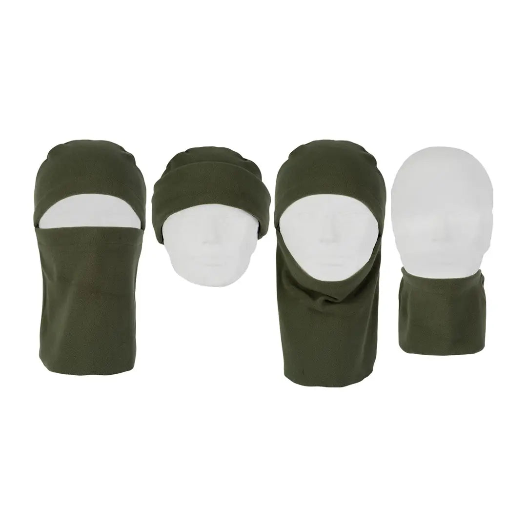 Olive green Jack Pyke fleece hats and face coverings in cool styles for winter