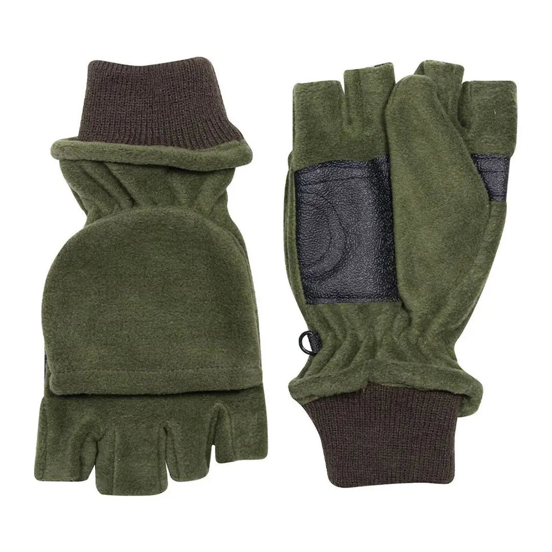 Pair of green Jack Pyke Fleece Shooters Mitts with fold-over mitten tops