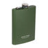 Green metal Jack Pyke hip flask with stylish branding, perfect for outdoor adventures