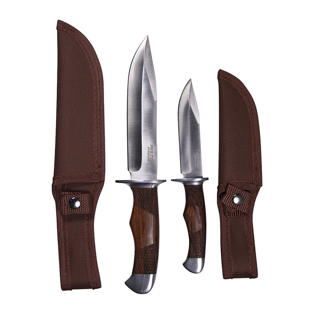 Jack Pyke Hunters Knife Set featuring two fixed stainless steel blades with sheaths