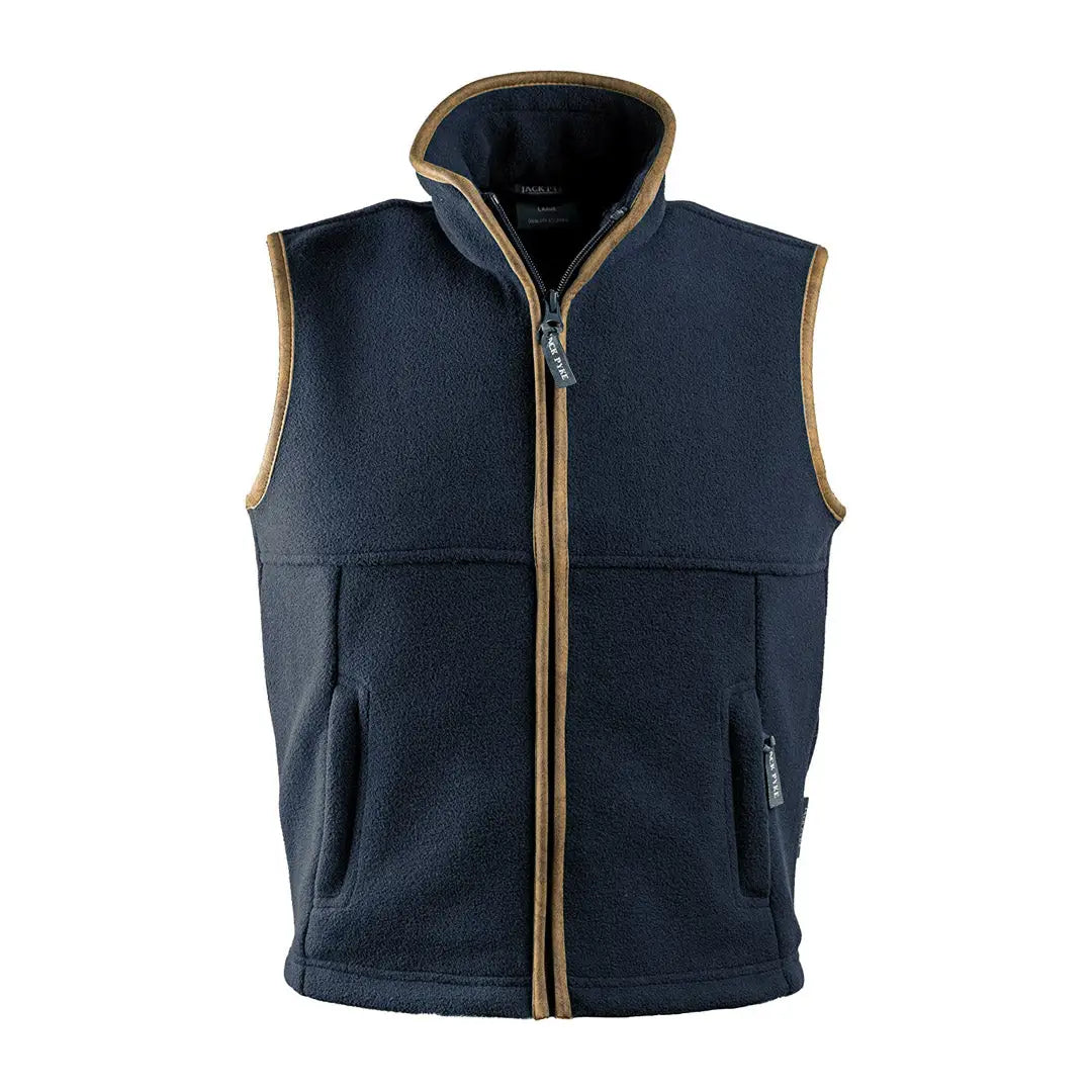 Navy blue Countryman Fleece Gilet with tan trim and front zipper for kids