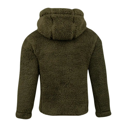 Dark green fuzzy texture Jack Pyke Junior Sherpa Fleece Hoodie for cozy style