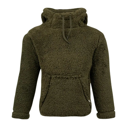 Olive green Jack Pyke Junior Sherpa Fleece Hoodie with front pocket and drawstring