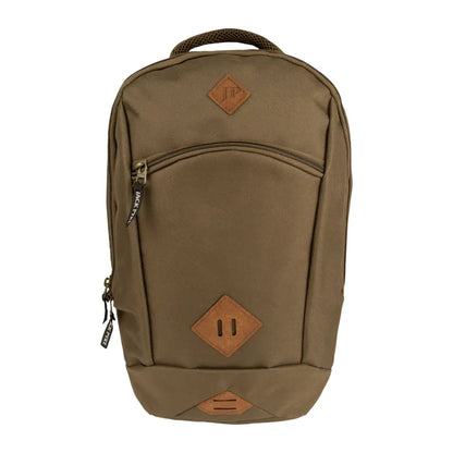 Olive green Jack Pyke Kestrel Rucksack with brown leather accents and zippered compartments