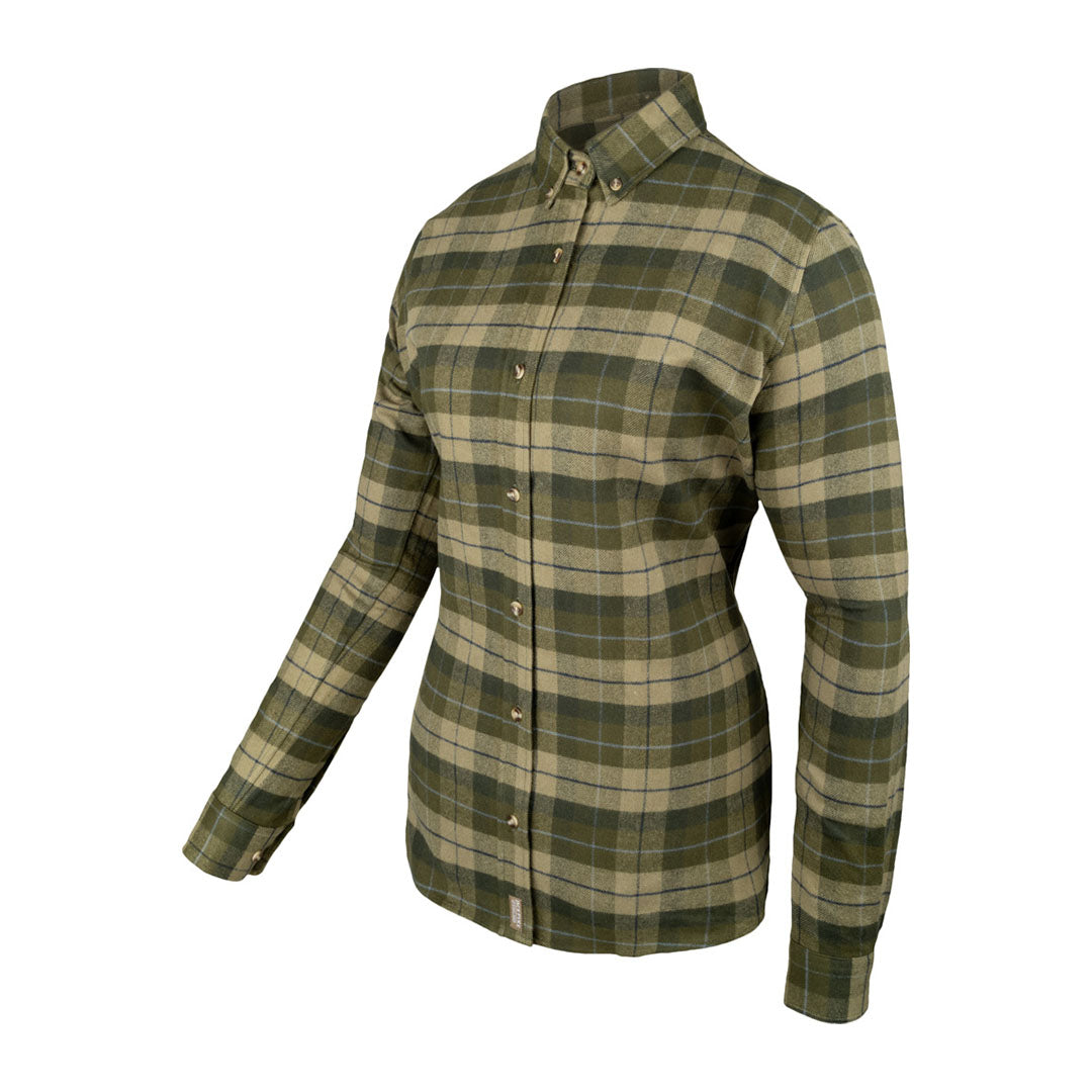 Green and beige plaid button-down shirt from Jack Pyke Ladies Bleasdale Heavy collection