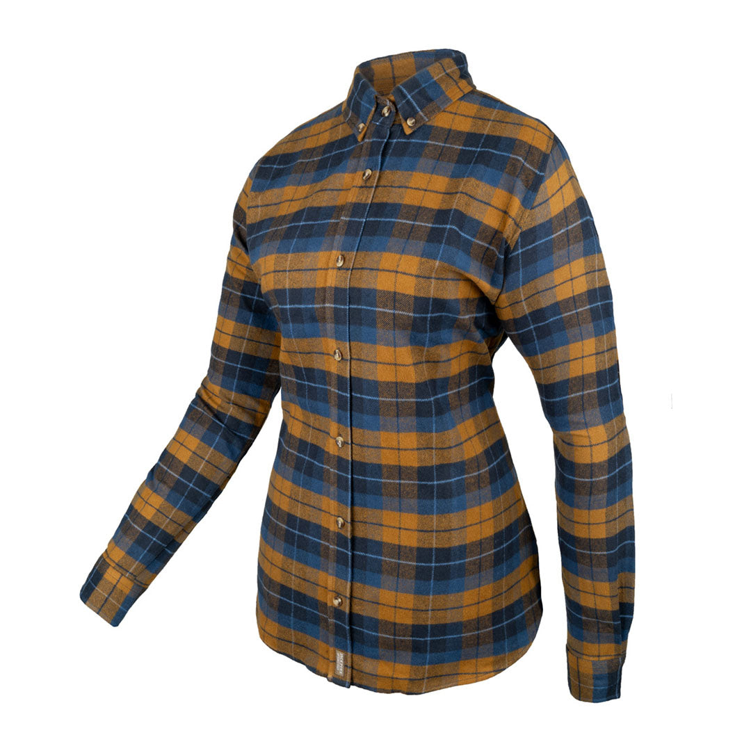 Blue and gold plaid Jack Pyke Ladies Bleasdale Heavy Flannel Shirt for stylish comfort