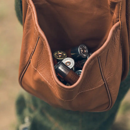 Brown leather handbag with camera lenses in Jack Pyke Leather Cartridge Pouch