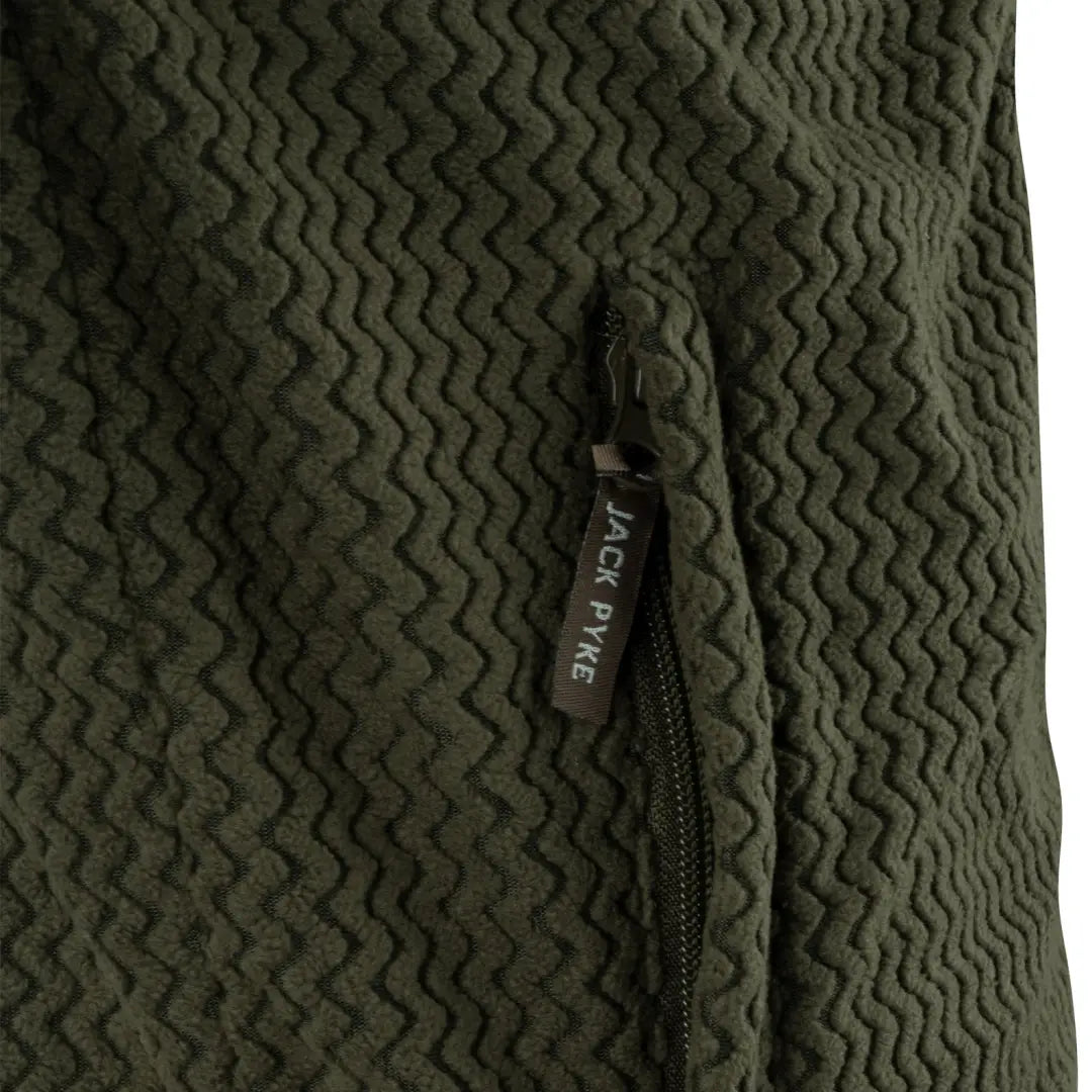 Olive green textured fabric of Jack Pyke Lightweight Z Fleece with zippered pocket