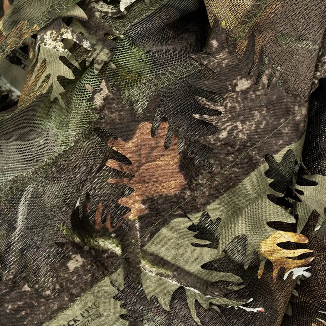 Camouflage fabric with leaf patterns in greens and browns for Jack Pyke LLCS 3D Hide Net