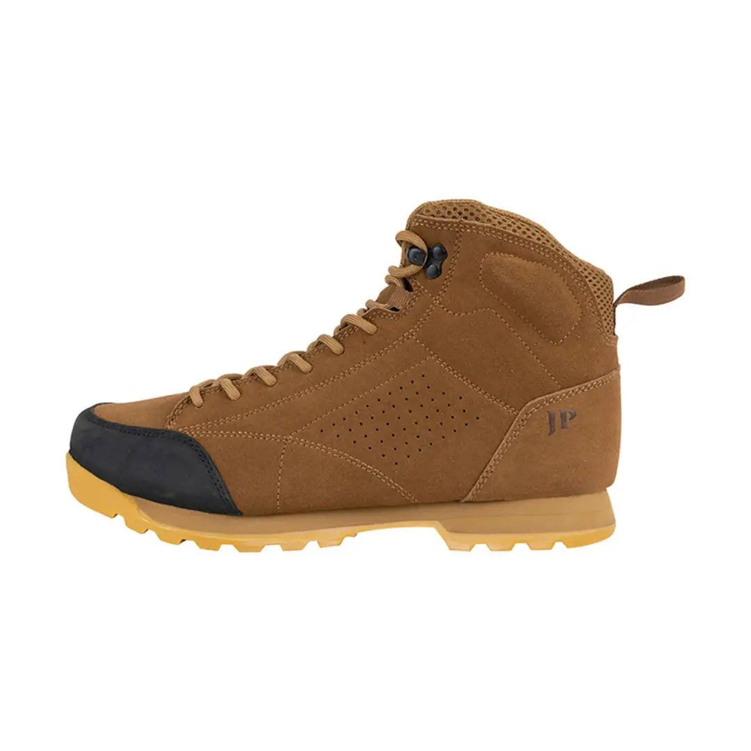 Brown leather Jack Pyke Lowland Boots with yellow sole and black toe cap