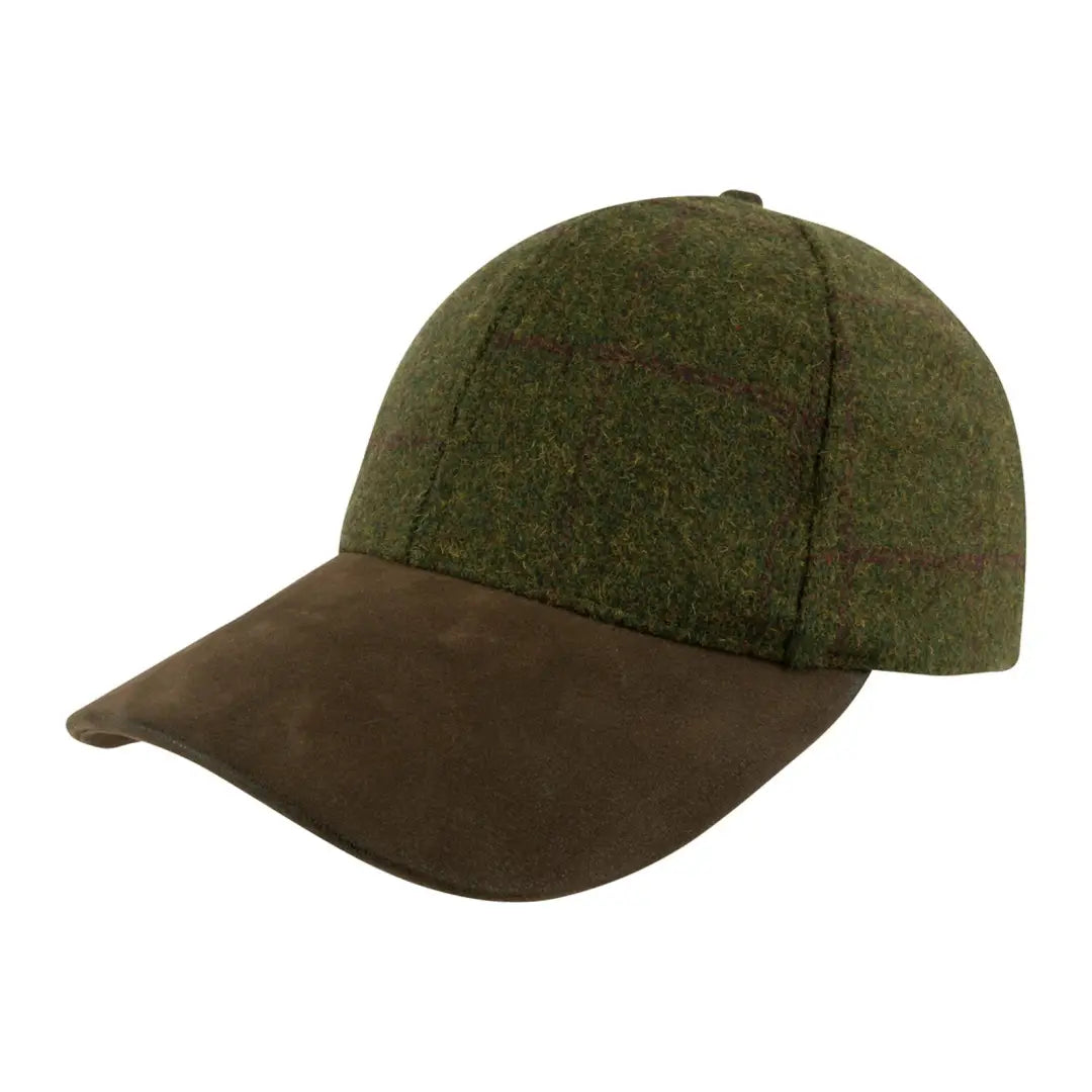 Green baseball cap with brown brim, perfect for the Jack Pyke Lowland Tweed Baseball Hat