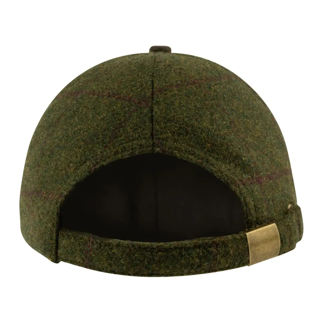 Olive green Jack Pyke Lowland Tweed Baseball Hat with textured fabric and gold strap