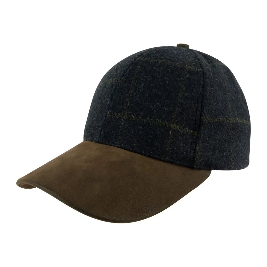 Jack Pyke Lowland Tweed Baseball Hat with dark crown and brown leather brim