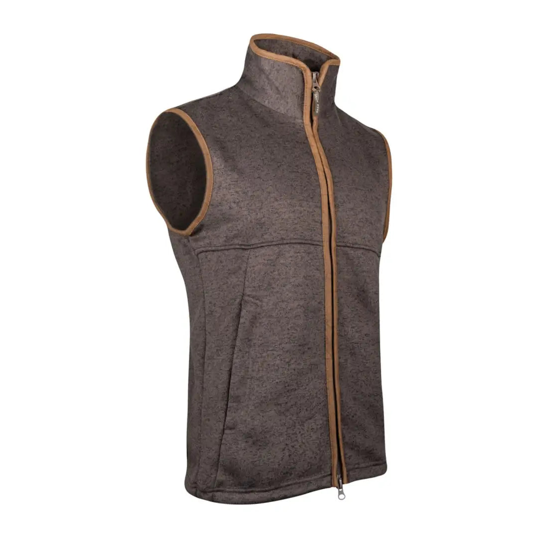 Gray Jack Pyke Melange Fleece Gilet with brown trim and full-length zipper