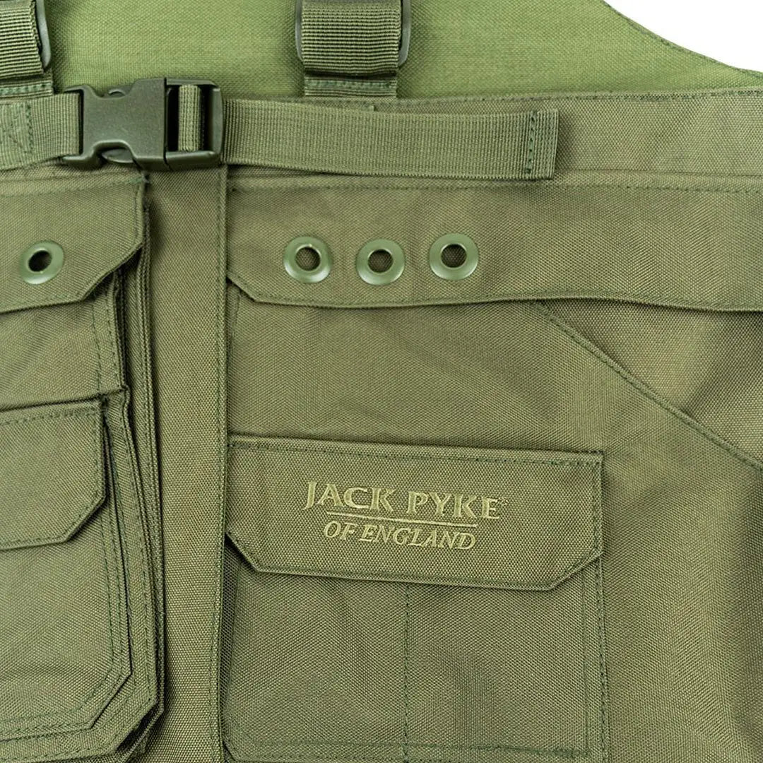 Olive green Jack Pyke Handlers Vest with pockets and straps for hunting enthusiasts