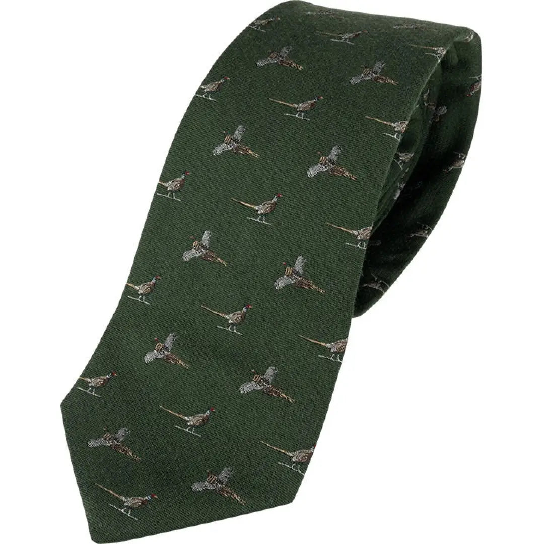 Dark green Jack Pyke silk tie with a pheasant pattern for a classic look