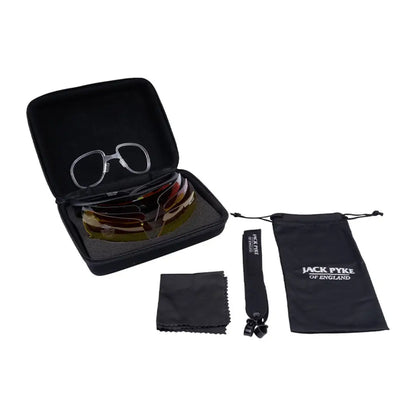 Sunglasses case with lens options and accessories for Jack Pyke Pro Sport GP Glasses