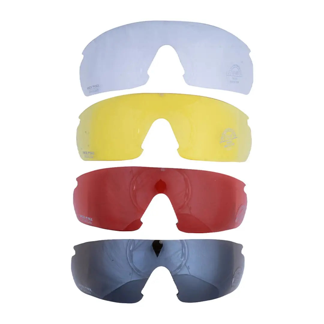 Four colorful interchangeable lenses for Jack Pyke Pro Sport GP Glasses Set