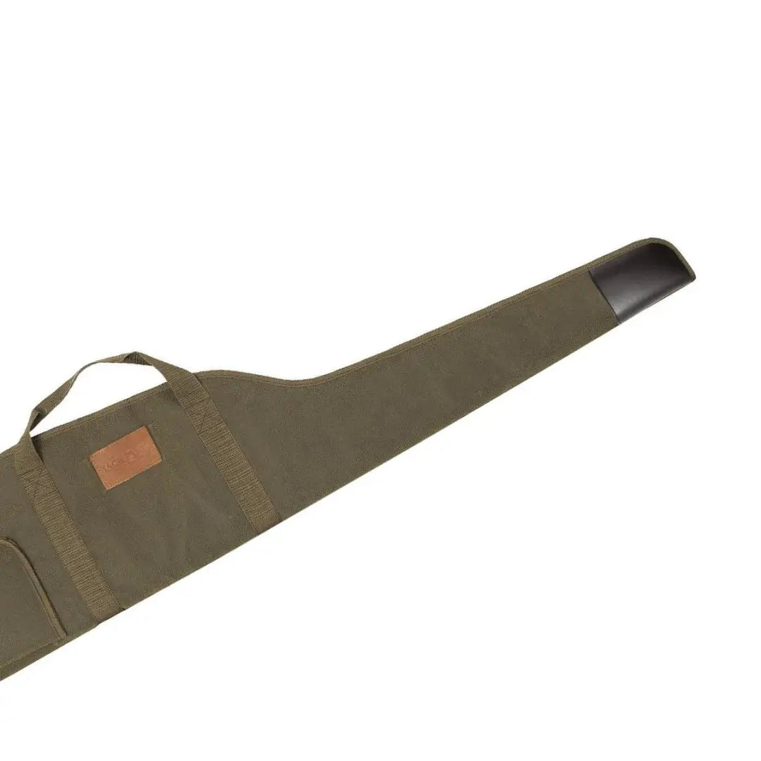 Olive green Jack Pyke Rifle sight slip with leather patch and carrying strap