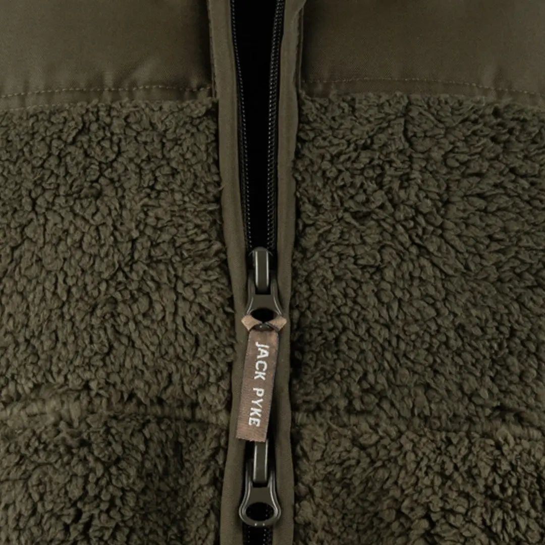 Zipper detail on Jack Pyke Sherpa Fleece Gilet with Arc’teryx pull tab