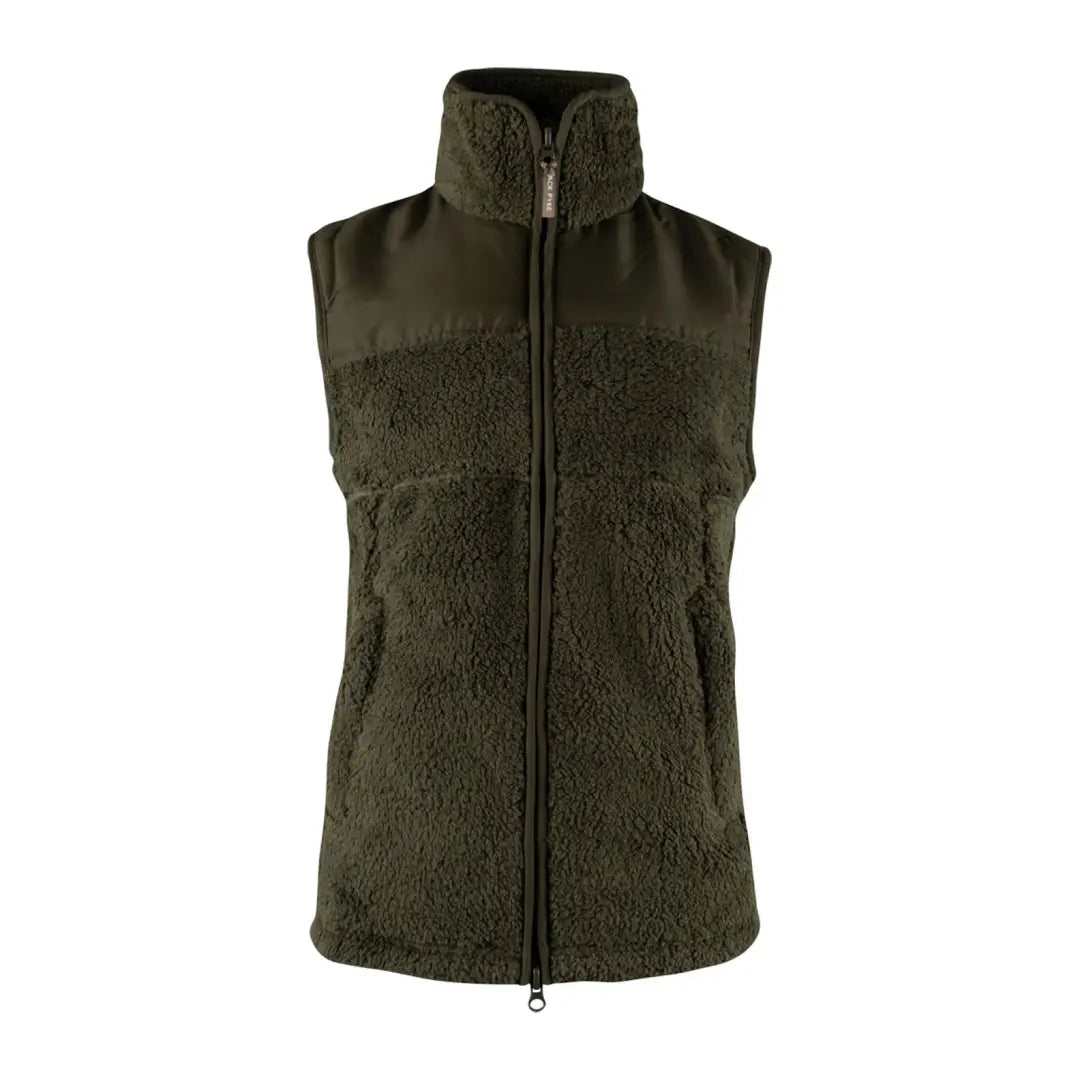 Dark green Jack Pyke Sherpa Fleece Gilet with full-length zipper. Perfect for layering!