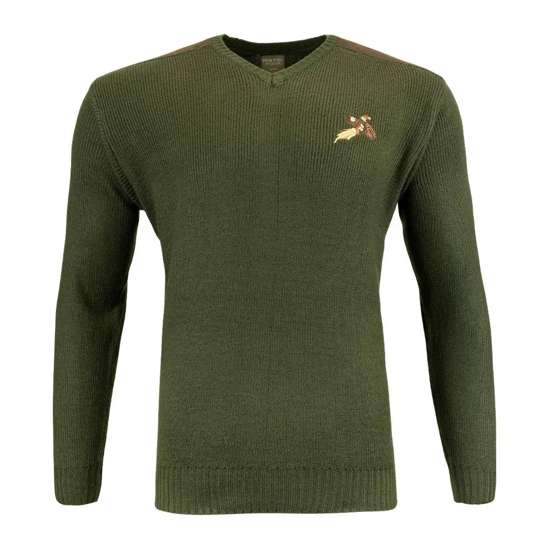 Olive green Jack Pyke Shooters Pullover with cute embroidered bird on chest