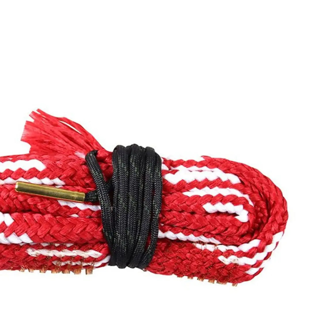 Coiled red, white, and black braided cord with metal tip for Jack Pyke Snaky Shotgun Bore Cleaner