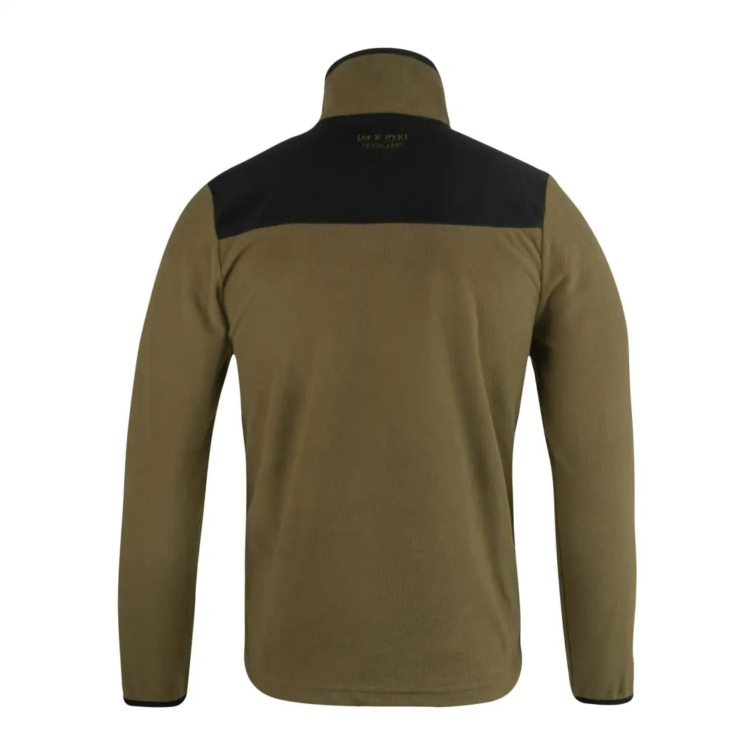 Olive green Jack Pyke Snap Neck Fleece Top with black shoulder panels and high collar