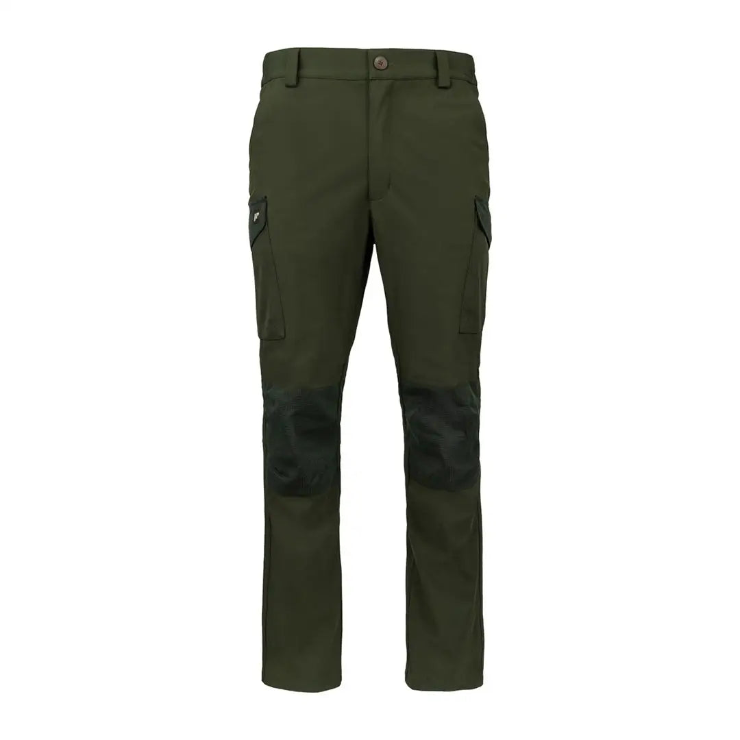 Dark green Jack Pyke Softshell Trousers with press stud cargo pockets and reinforced knees