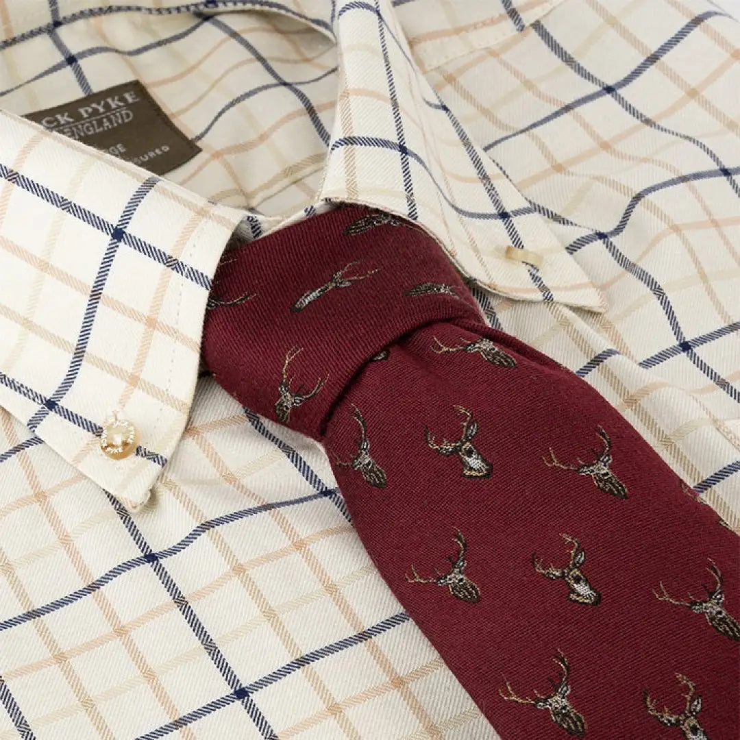 Burgundy Jack Pyke Stag Silk Tie featuring a stylish deer head pattern