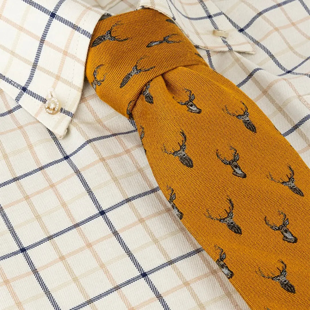 Mustard yellow Jack Pyke stag silk tie featuring a deer head pattern