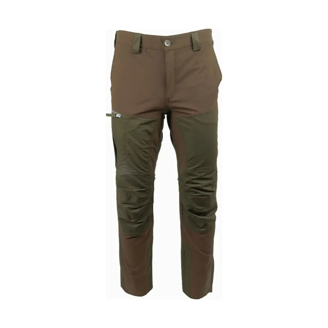 Olive green Jack Pyke Technical Hybrid Trousers with reinforced knees and zippered pocket