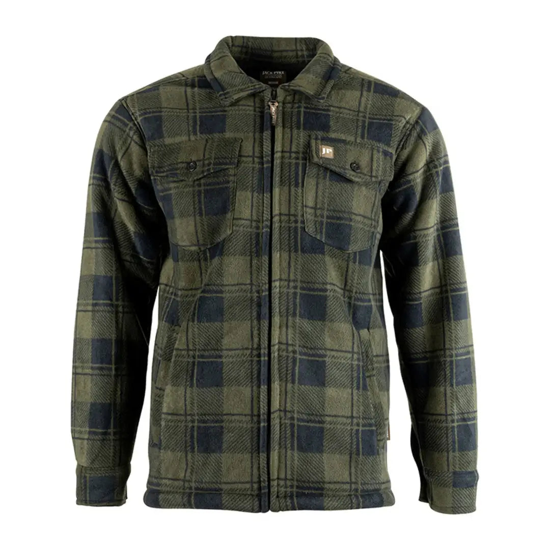 Olive green and navy blue plaid zip-up jacket from Jack Pyke Tundra Shirt collection