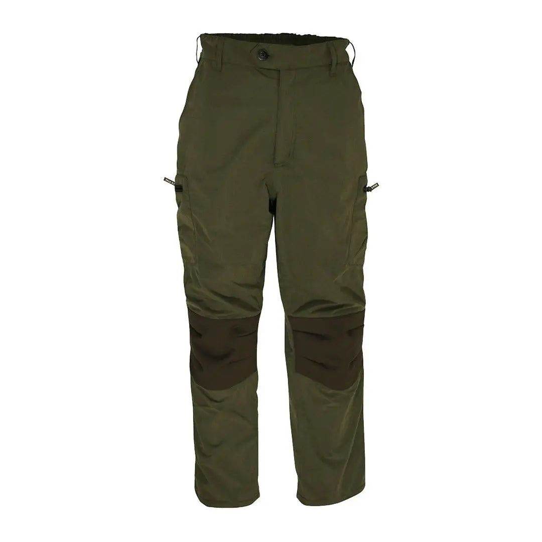 Olive green Jack Pyke Weardale Hunting Trousers with reinforced knees and cargo pockets