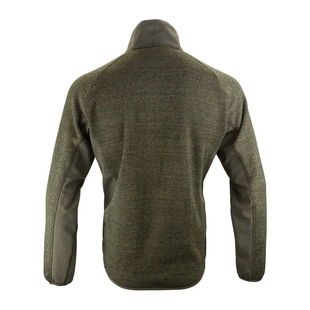 Olive green Jack Pyke Weardale Knitted Jacket with a high collar, view from the back