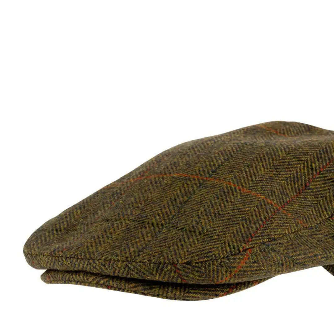 Jack Pyke Wool Blend Flat Cap in tweed with herringbone and orange check pattern