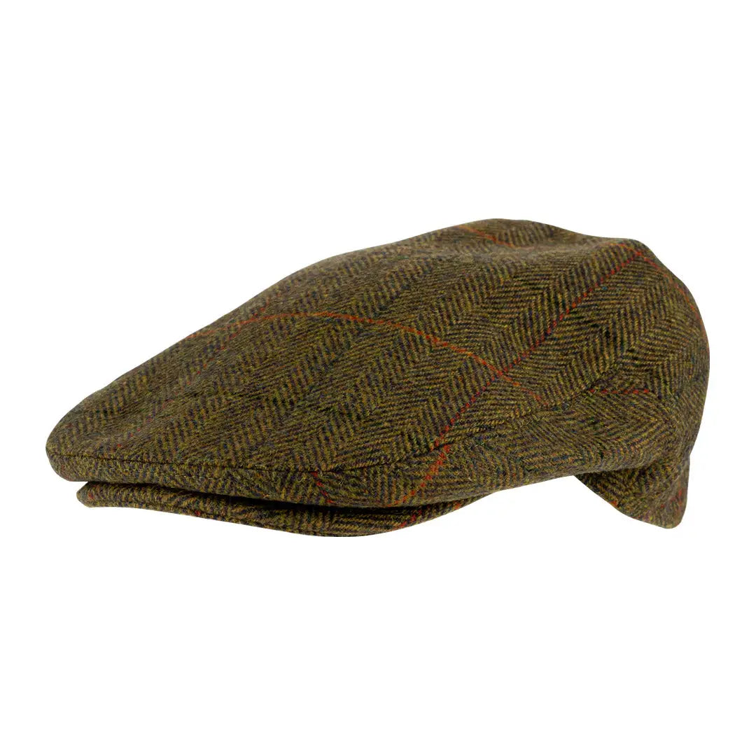 Brown herringbone flat cap made from Jack Pyke wool blend fabric