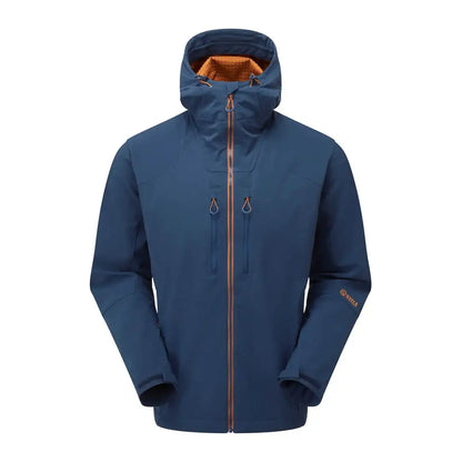 Blue Keela Hydron Softshell Jacket with orange zipper and lining for winter vibes