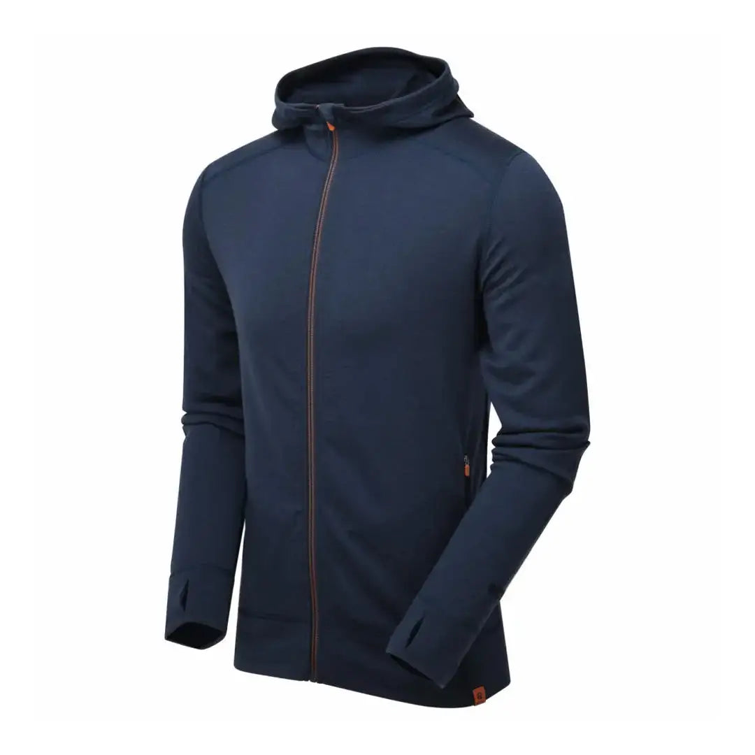 Navy blue Keela Merino Hoody with long sleeves and a comfy zip-up design