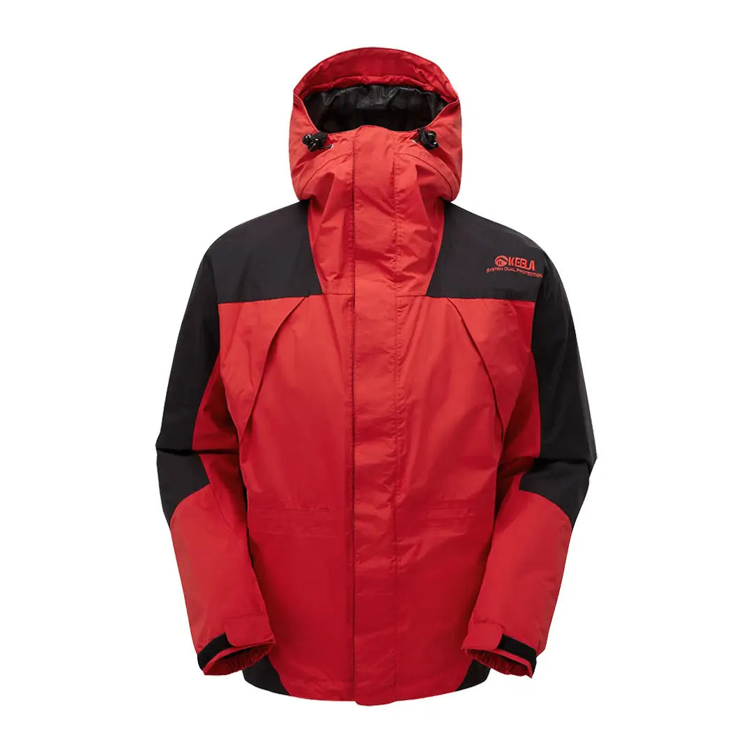 Red and black waterproof Keela Munro Jacket with a hood for winter adventures