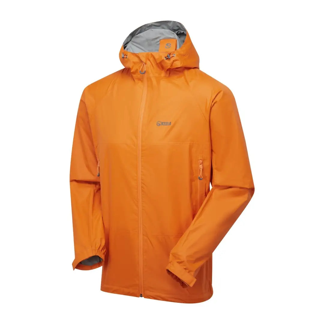 Bright orange Keela Paklite Jacket with zipper and practical features for country clothing