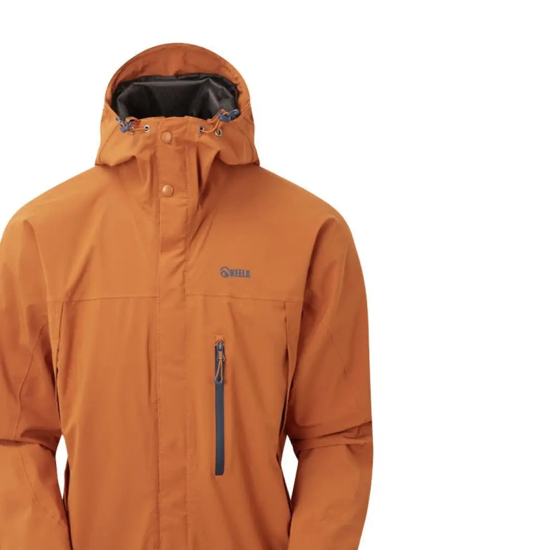 Orange waterproof Keela Prosport Jacket with a hood and zippered chest pocket