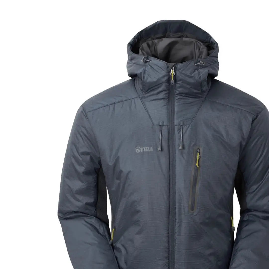 Gray Hooded Talus Primaloft Jacket with Zippered Pockets for Ultimate Warmth