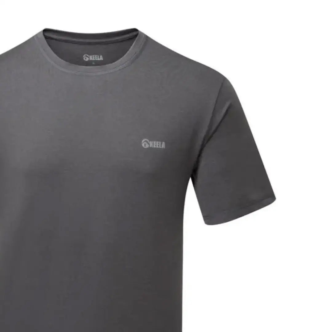 Gray Keela Trail Short Sleeve Top with a small logo, perfect as a stylish base layer