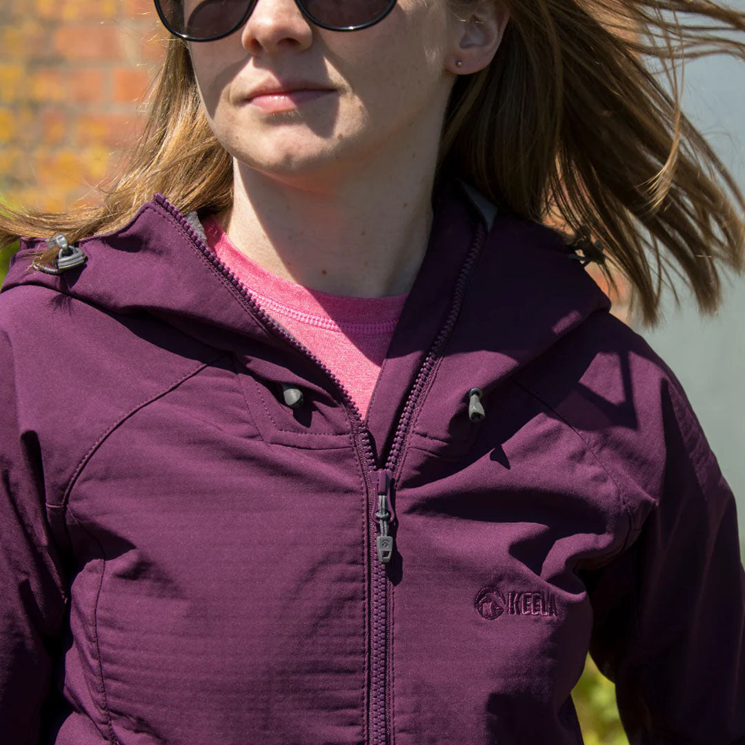 Purple hooded Keela Womens Hydron Softshell Jacket perfect for outdoor adventures