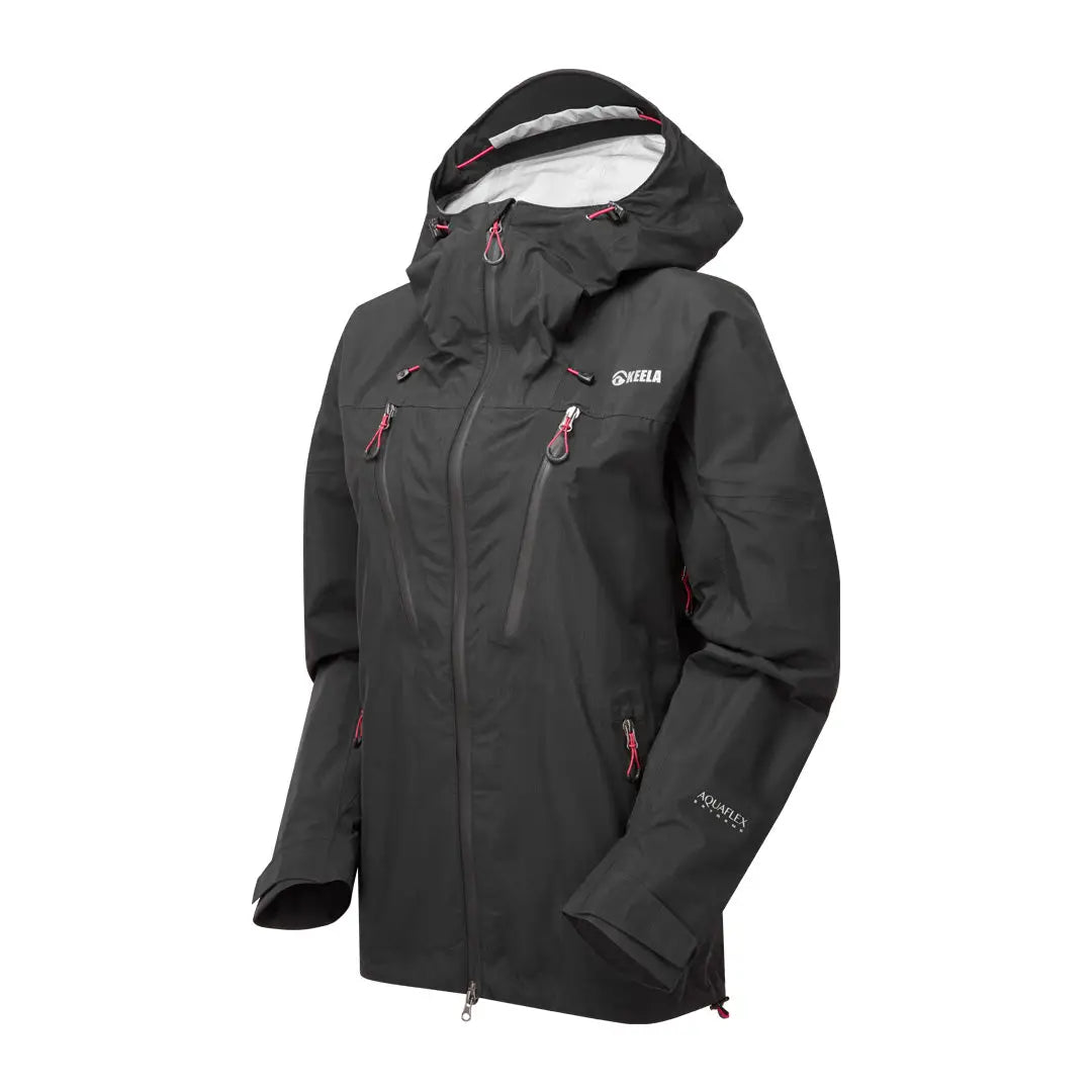 Dark gray Keela Womens Pinnacle Jacket with hood and pockets made from Aquaflex Extreme fabric