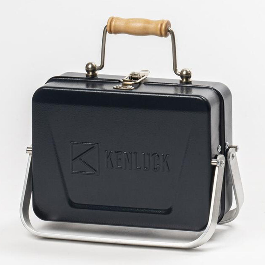 Black metal lunchbox with wooden handle for Kenluck Mini Grill BBQ fun