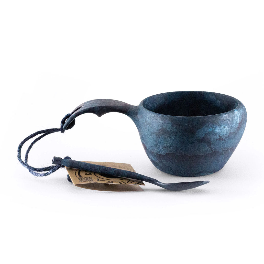 Stylish blue-toned wooden Kupilka Classic Cup for outdoor adventures and country clothing